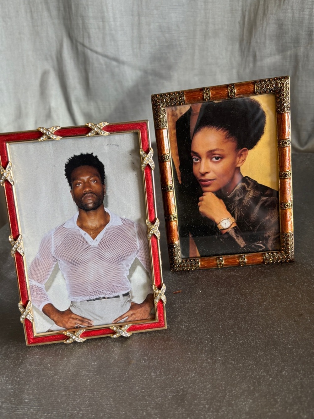 (2) Red Decorative Photo Frames with Gold Accents - Home Accents